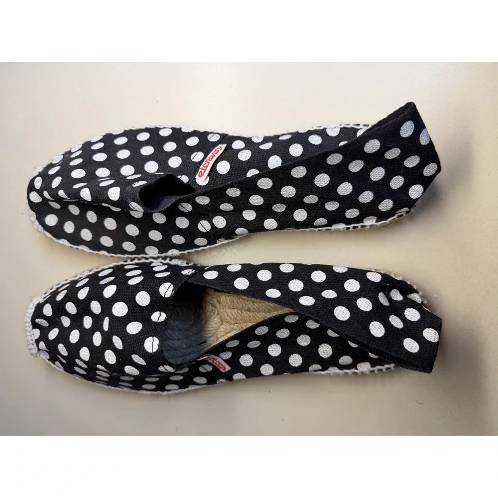 Espadrilles Etchandy Made in France Black White Polka Dot Slip On Flats EU 39